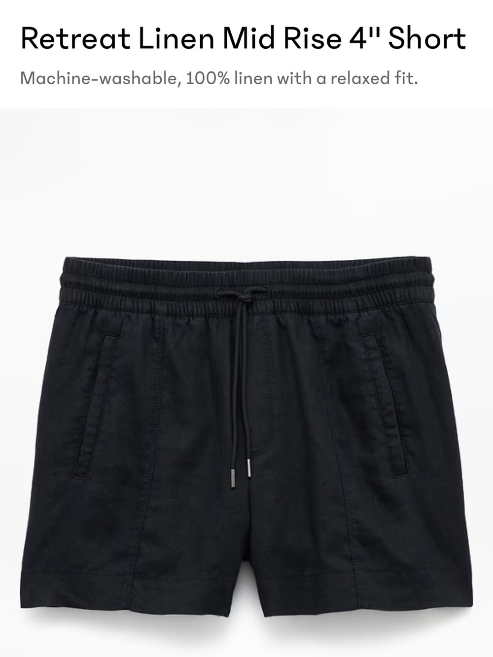 Retreat Linen Mid Rise 4" Short - Black